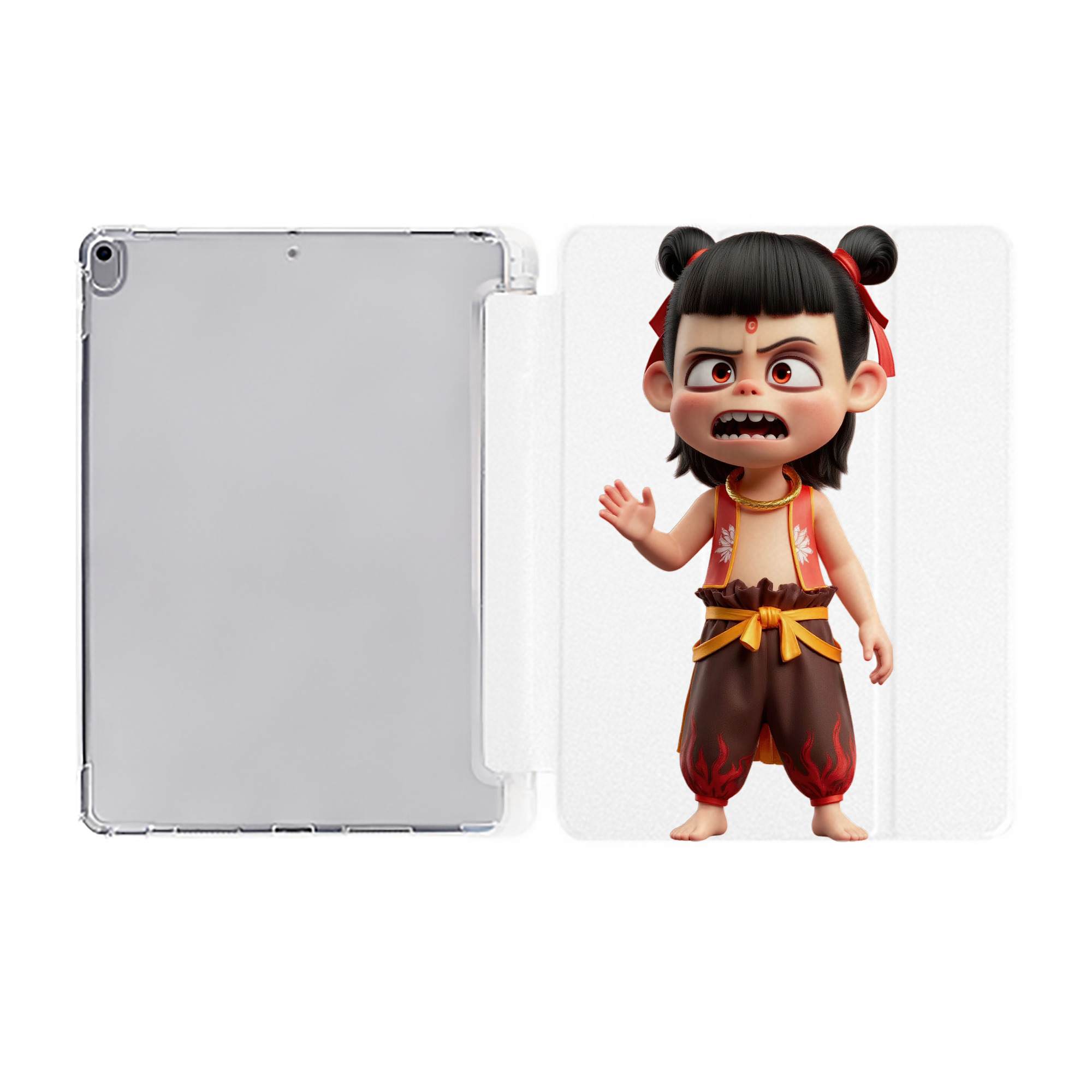 （画像用） Ne Zha 2 ナタ 魔童の大暴れ IPad ケース ペン収納付き 三つ折りスタンド PUレザー×シリコン 対応機種9.5/10.5/10.9インチ